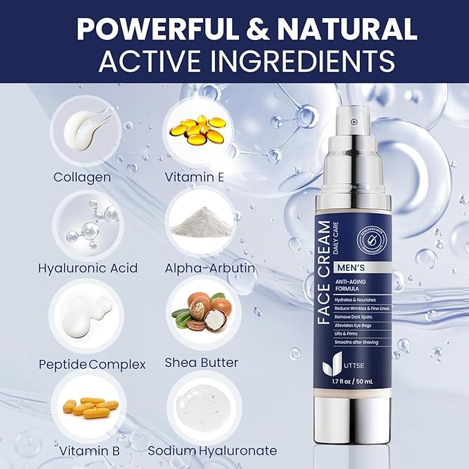 6-in-1 Mens Face Moisturizer: Face Cream for Men - Reduce the Look of Eye Bags, Dark Circles, and Puffiness - Skin Care for Men - 1.7 fl oz - Made in Korea