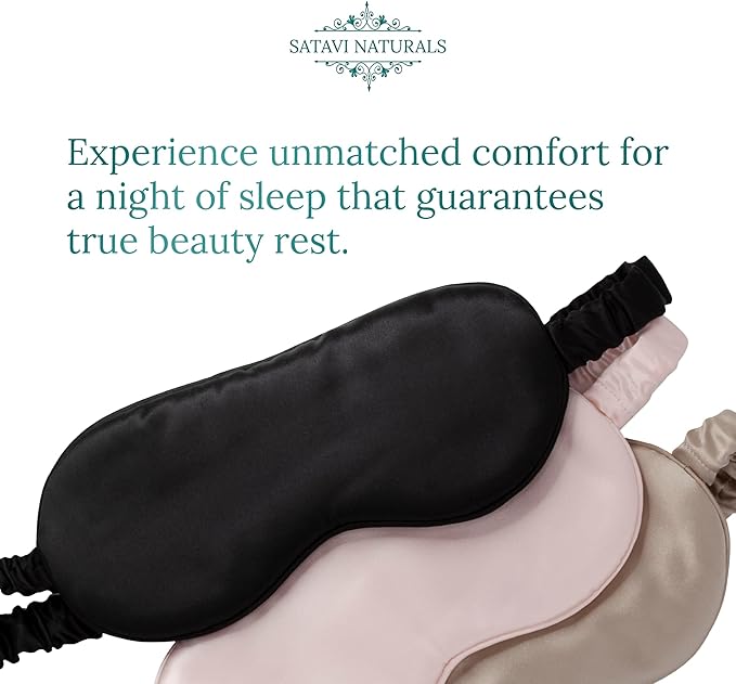 Mulberry Soft Silk Eye Mask for Sleeping with Ear Plugs & Luxury Bag - Cooling Night Eye Covers Face Mask for Women - Blindfold Travel Eye Mask Blocking Out Light - Champagne