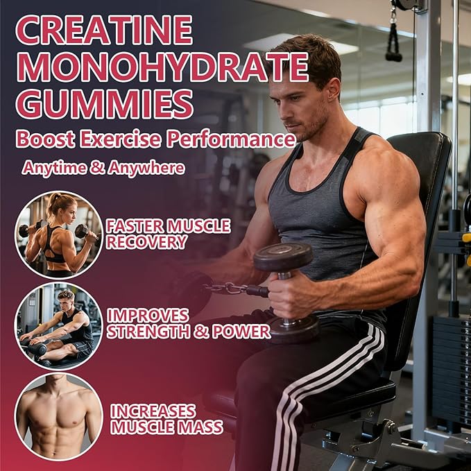 Creatine Gummies Complex 8000mg for Men and Women Creatine Monohydrate Gummy with BCAA Taurine for Muscle Strength and Energy Boost Sugar Free Pre-Workout Supplement - 120 Gummies