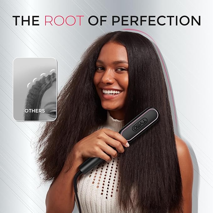 TYMO Flat Iron Hair Straightener Brush 2 in 1, 200M Ions Hair Straighteners for Women, Ceramic Dual Voltage Straightening Hot Comb for Anti-Frizz Straights, Waves, Curls, 3X Less Heat Damage, Black