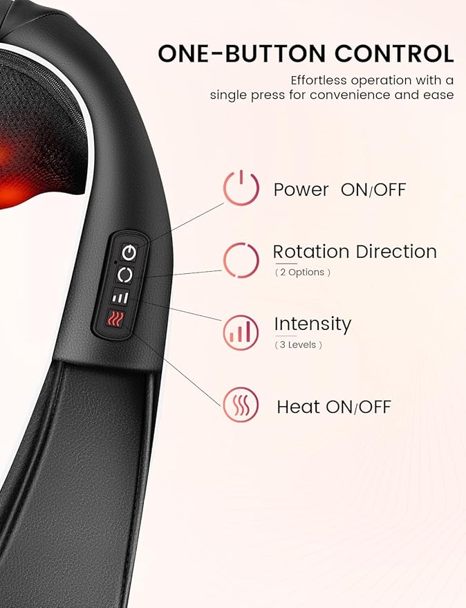 RIKE Shiatsu Back & Neck Massager with Heat, Electric Back Massager for Pain Relief Deep Tissue 3D Kneading Massage Pillow for Home, Office, and Car Use