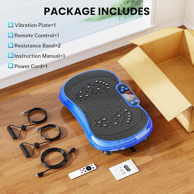 Vibration Plate Exercise Machine, Lymphatic Drainage Machine for Weight Loss, 100-Speed Platform with Remote & Bands, Quiet Full Body Vibrating Plate 500 Lbs Capacity Fitness Platform