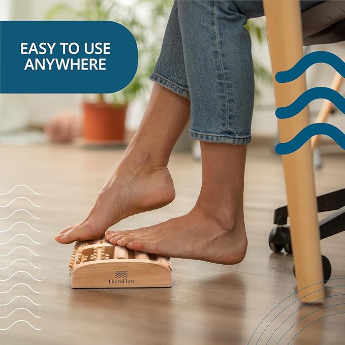 TheraFlow Wooden Foot Massager for Plantar Fasciitis Relief | Feet Roller for Neuropathy and Deep Tissue Massage | Relaxing Gifts for Mom and Dad, XL Dual Reflexology and Trigger Point Therapy