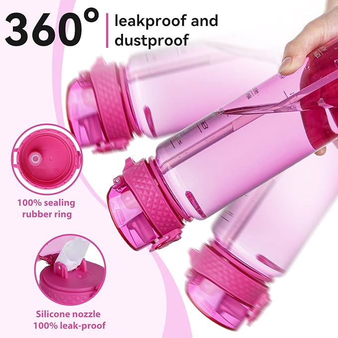 GOPPUS Clear Water Bottle With Straw 32oz Clear Sports Water Bottles Motivational with Time Marker Tritan BPA Free Clea Plastic Water Bottle Wide Mouth for Gym Travel Home School Office