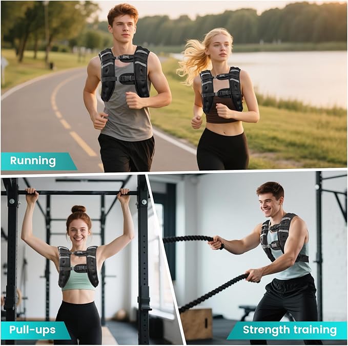 Weighted Vest, 6lb/8lb/12lb/16lb/20lb/30lb for Men, Women with Reflective Stripe, Weight Vests Adjustable for Workout, Strength Training, Running, Fitness, Muscle Building, Weight Loss