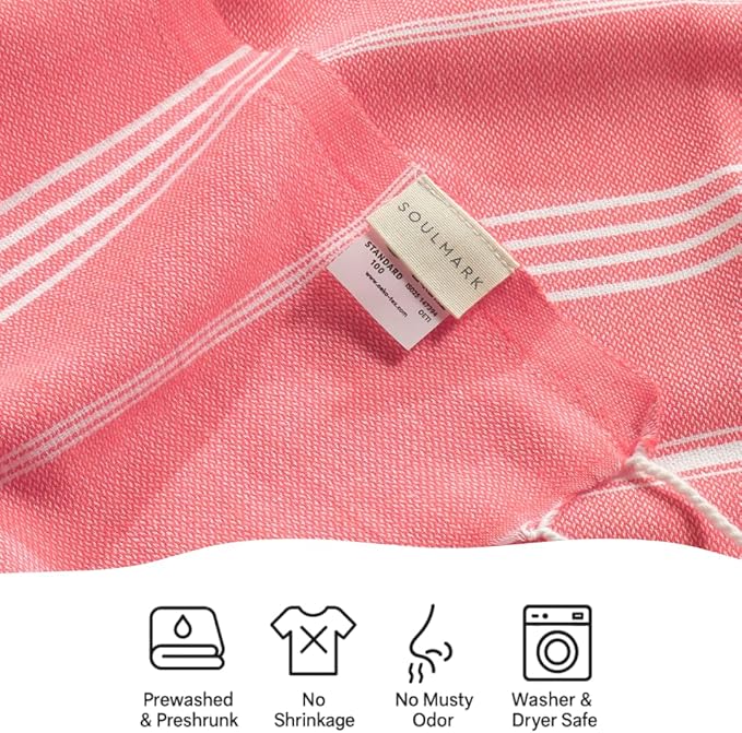 SOULMARK 100% Cotton Turkish Beach Towel with Bag - 38"x71" - 6 Pack - Made in Green & Oeko TEX Certified - Pre-Washed & Sand Free - Quick Dry and Lightweight for Travel - Made in Turkey - Salmon Red
