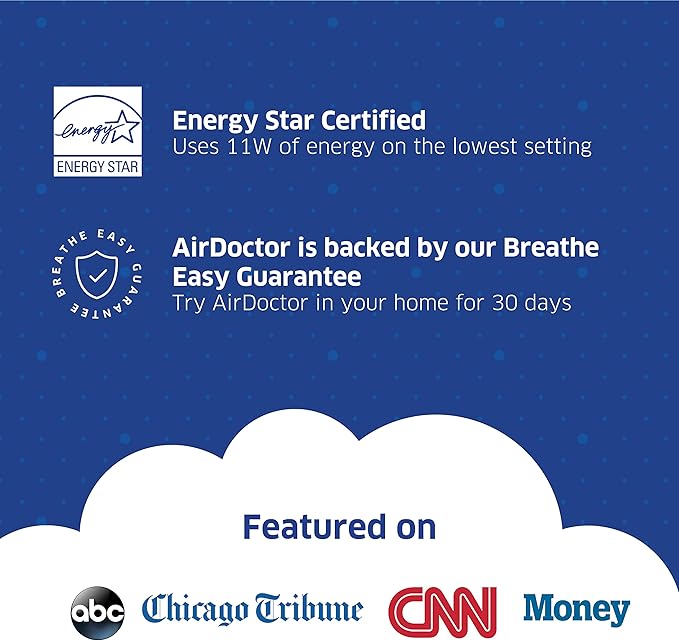 AIRDOCTOR AD2000 Air Purifier for Small & Medium Rooms and Small Bedrooms. 3 Stage Filtration with Pre-Filter, UltraHEPA, Carbon/VOC (AirDoctor 2000)