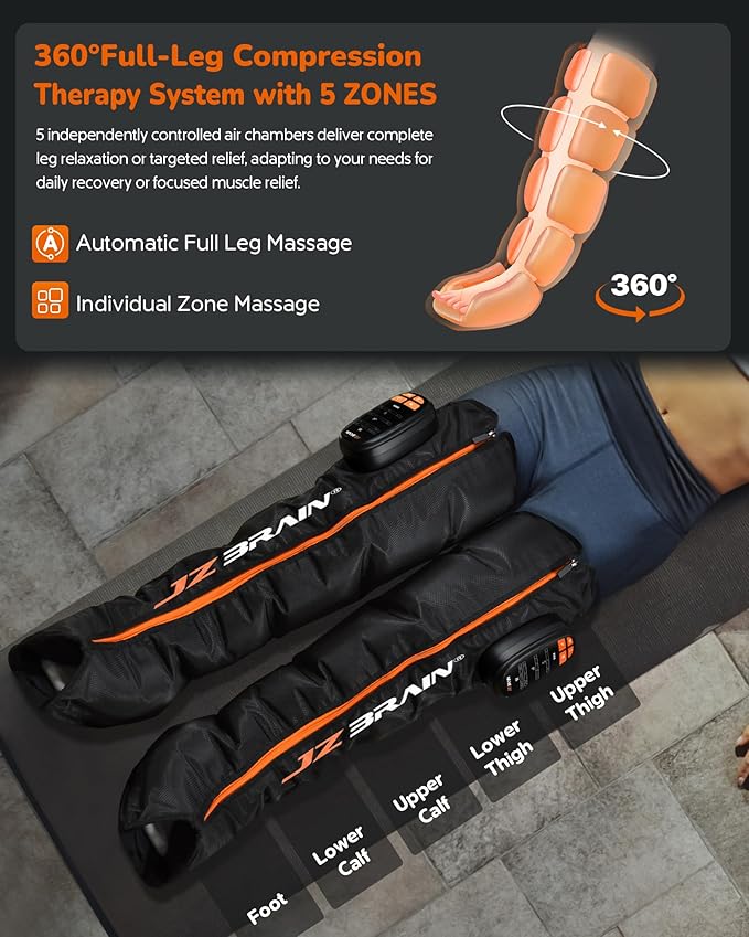 Sequential Air Compression Leg Recovery System : Gifts for Him Her- Rechargeable Professional Full Leg Compression Boots for Athletes - Post-Workout Recovery Muscle Relaxation