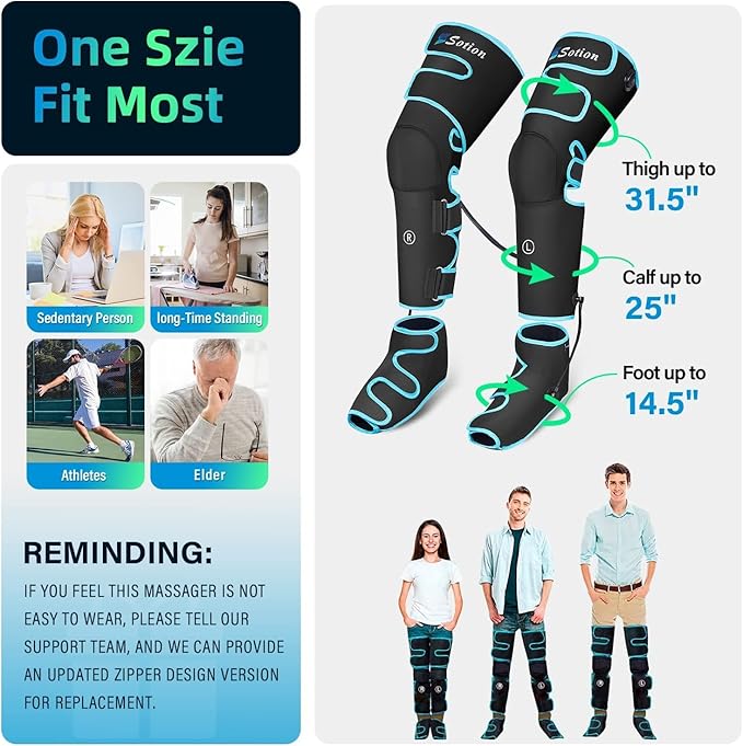 Leg Massager with Air Compression & Heat, Calf & Foot Massager for Circulation and Pain, Compression Boots with Video Wearing Guide, Update Controller with 6 Modes & 3 Heating Levels, Gift for Mom