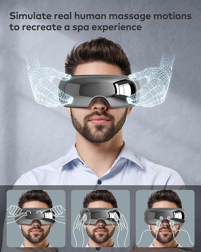 llano Eye Massager with Heat, Mother's Day Birthday Gifts for Women Men, Visible Heated Eye Mask for Migraine, Strain Relief, Reduce Stye, Improve Sleep (Silver)