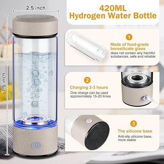 2025 Upgrade Hydrogen Water Bottle, Hydrogen Water Generator with Advanced SPE PEM Technology, 420ml(14OZ) Hydro Water Machine, Portable Water Ionizer for Office, Travel, Fitness & Everyday Hydration