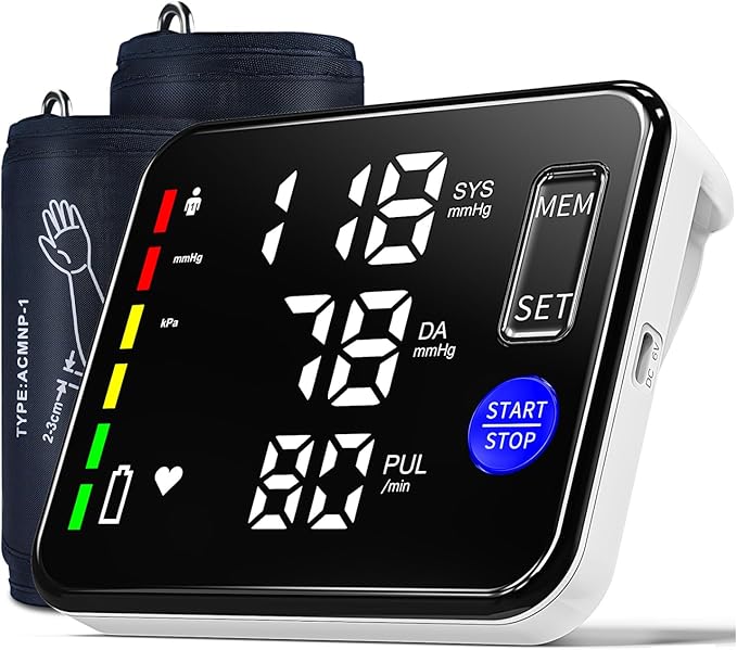 Blood Pressure Monitor Upper Arm Blood Pressure Monitors for Home Use with 9"-17" and 15"-21.7" Bp Cuff, Large Screen Rechargeable Bp Machine, 2x120 Memory, Voice Broadcast, Built-in Lithium Battery