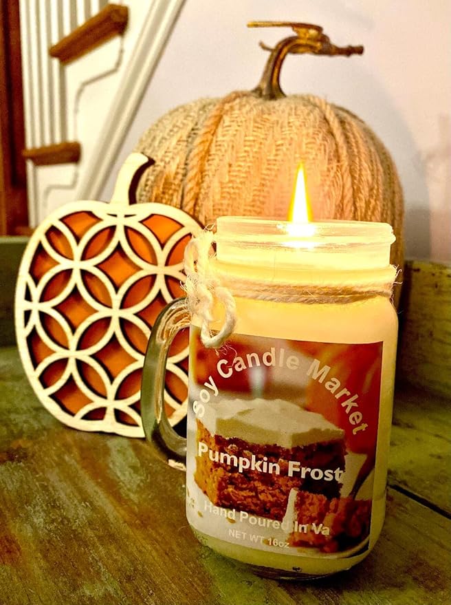 Soy Scented Candles | Handmade & Highly Aromatic Candles Burns Upto 85 Hours in Glass Jar - Perfect for Home Decor, Wedding, Birthday, Dinner (Pumpkin Frost, 12 oz)