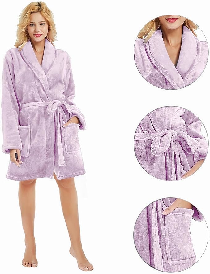 U2SKIIN Women Fleece Robe, Short Cozy Plush Robes for Womens Soft Shawl Collar Warm Spa Bathrobe
