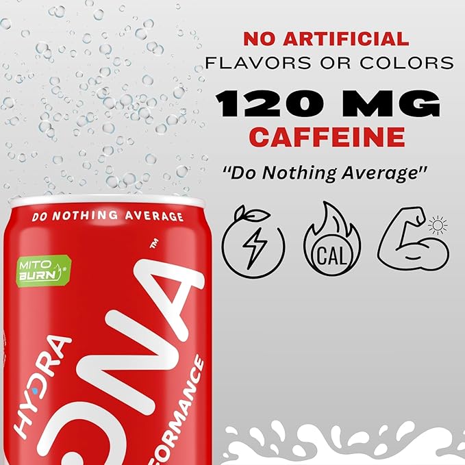 HYDRADNA- Clean Performance Drink, Zero Sugar | For Natural Fuel, Alertness, Boost, Stamina,120 mg Organic Caffeine, Natural Flavors, Zero Sucralose, Clean Ingredients (12 Pack) (12 Pack, Fruit Punch)