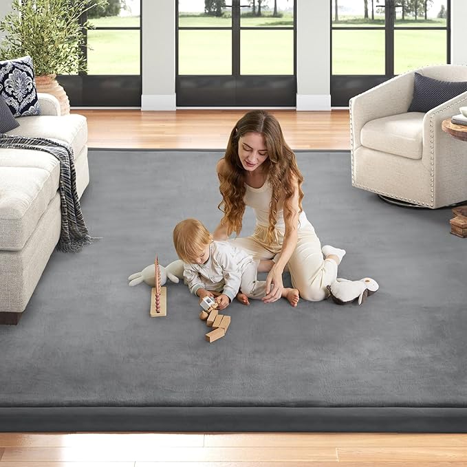 Baby Play Mat 1.2" Thick Memory Foam Nursery Rug Area Rug, 13β1β X 6β7β Yoga Mat Playmat Crawling Mat for Baby,Toddlers, Infants, Kids,Floor Mat Tatami Mat for Living Room with Non-Slip(Grey)