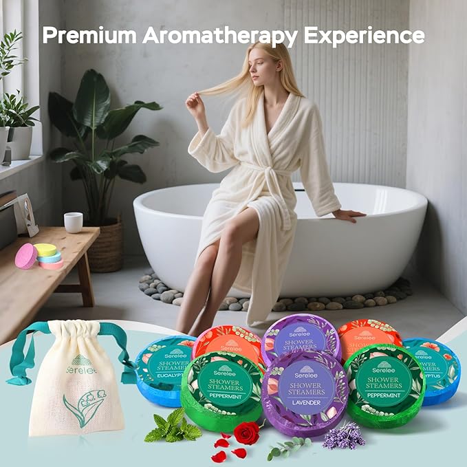 Shower Steamers Aromatherapy with Portable Bag - Birthday Gifts for Women, Shower Bombs with Natural Essential Oils, Self Care Gifts for Relaxation & Stress Relief, Stocking Stuffers 8 Pack