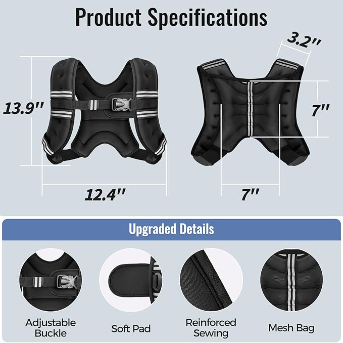 Weighted Vest for Women & Men with Reflective Stripe and Adjustable Buckle, Comfortable & Durable Rucking Vest for Walking, Running & Strength Training