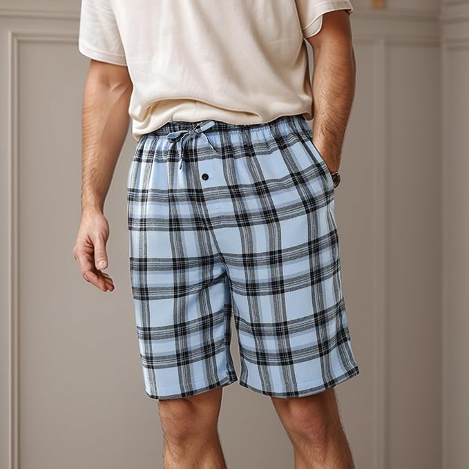 BAMBOO COOL Men's Pajama Bottoms Plaid Pajamas Pants for Men Soft Long Lounge Woven Pj Sleep Pant with Pockets