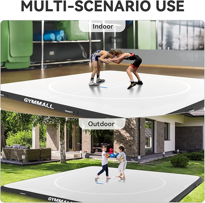 Wrestling Mat Inflatable 5FT/6.6FT/10FT/13FT/16.5FT, Foldable 4" Thick Jiu Jitsu Mats for Home Outdoor Indoor, Waterproof PVC Mat for Gymnastics, Water Yoga, PE Training, BJJ, MMA, Grappling