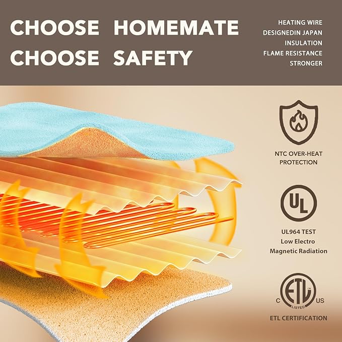 Homemate Electric Heated Blanket Full Size - 72"x84" Heating Blanket Full Size 1/2/4/6/8 Hours Auto-Off 10 Heat Level Over-Heat Protection Flannel Sherpa ETL Certification