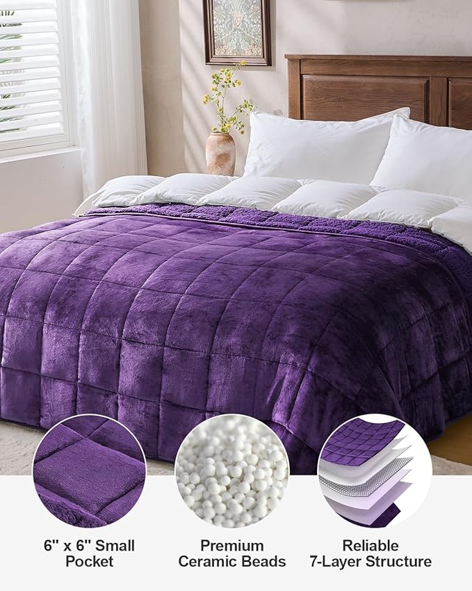Super Fuzzy Soft Sherpa Fleece Weighted Blanket, 15 lbs Dual Sided Fluffy Heavy Weighted Blankets for Adults - No Bunching with Double Layers of Soft Inner Lining (48"x 72", 15 Pounds)