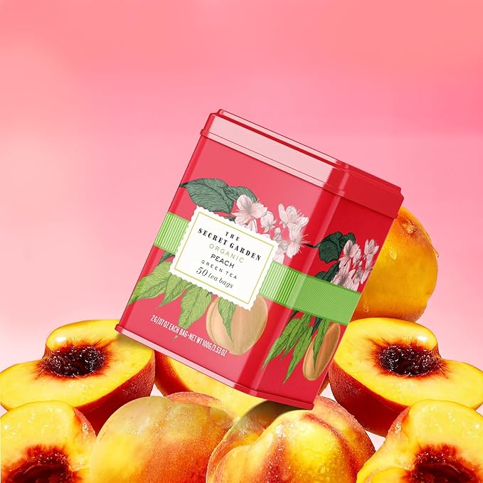 Life Plus Style Gourmet The Secret Garden Organic Peach Green Tea 50 Tea Bags Juicy & Fruity Refreshing Hot or Iced Tea Antioxidant-Rich Non GMO, Gluten Free Eco-Friendly USDA Certified