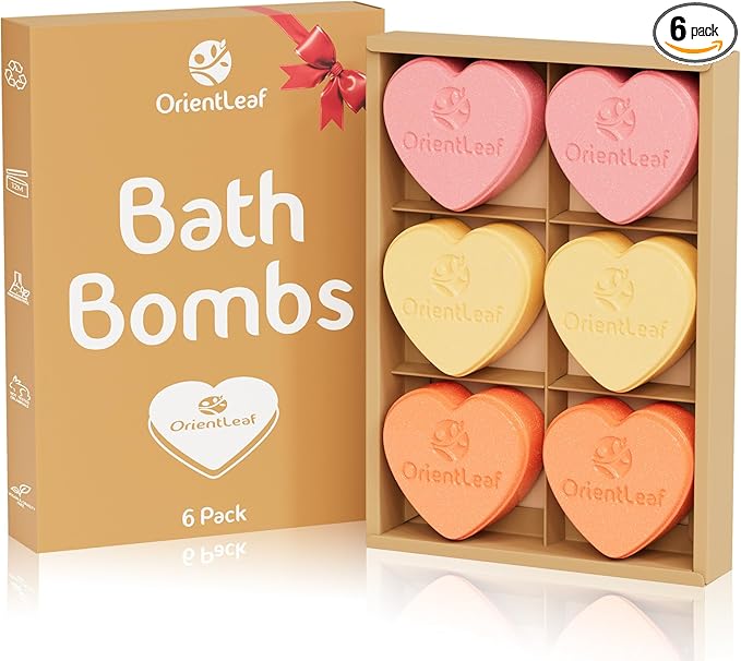 Bath Bombs Fruit Scented, Stocking Stuffers, Bath Bombs for Women and Girls Aromatherapy Bubble Bath, Strawberry, Orange, Coconut, 6 x 2 oz