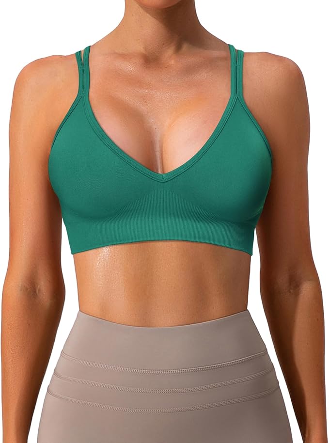 Sports Bra for Women V-Neck Strappy Criss Cross Yoga Bra Padded Medium Support Workout Gym Athletic Fitness Bras 3 Pack