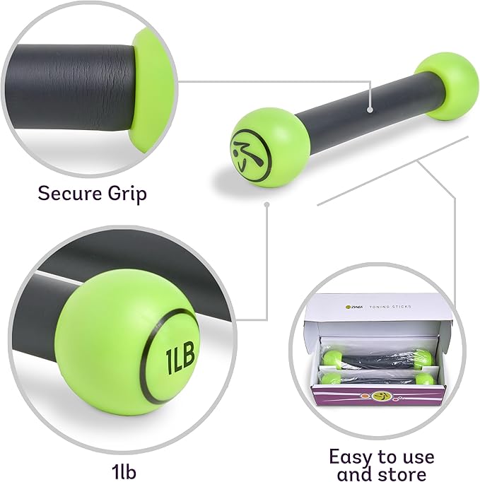 Zumba Toning Sticks 1 lb Weights Set of 2, 1 Pound Hand Weights for Women, Dumbbell Weight Set, Durable and Light 1 Pound Weights Set of 2