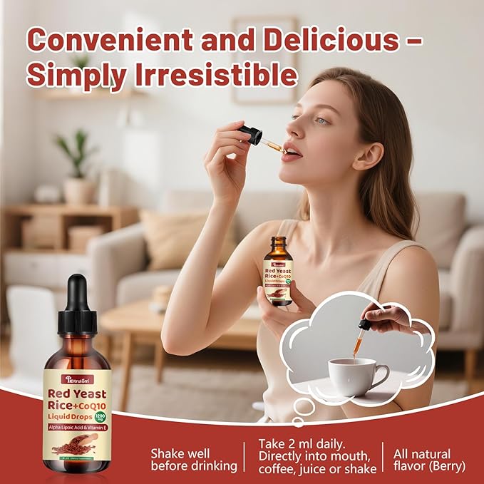 Red Yeast Rice with Coq10 Drops, Organic Red Yeast Rice 1200mg with Alpha Lipoic Acid for Cholesterol Support, CoQ10 100mg for Heart Health Support - 2 oz, Citrinin Free