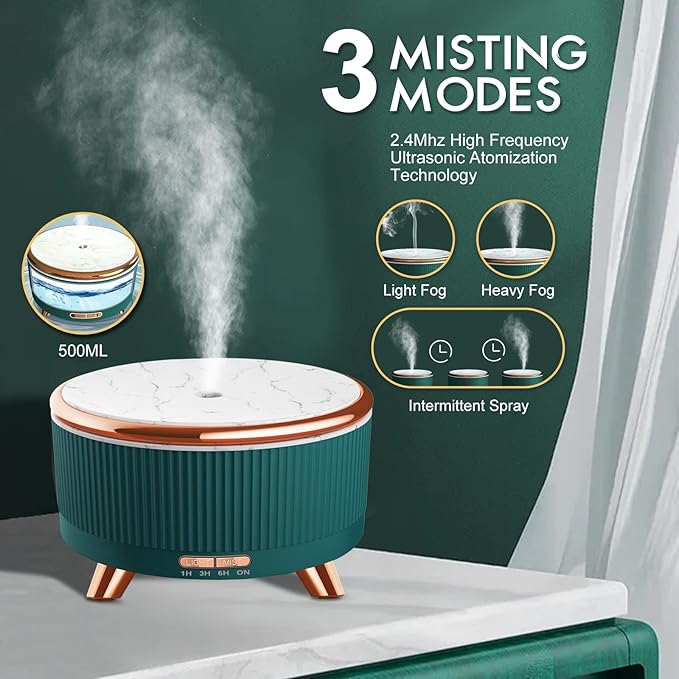 Diffusers for Essential Oils Large Room, 500ml Aromatherapy Diffuser Cool Mist Humidifier with Remote Control,7 Colors Lights & 3 Mist Mode Waterless Auto Off for Women Spa Decor Office Home