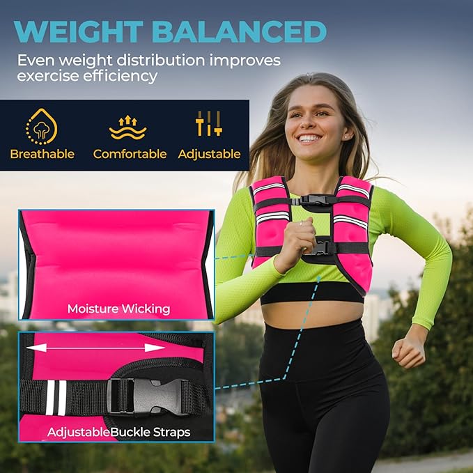 Weighted Vest, 12lb/16lb/20lb Weight Vest with Reflective Stripes for Men Women, Two Adjustment Straps for Workout, Strength Training, Running, Fitness, Muscle Building, Weight Loss