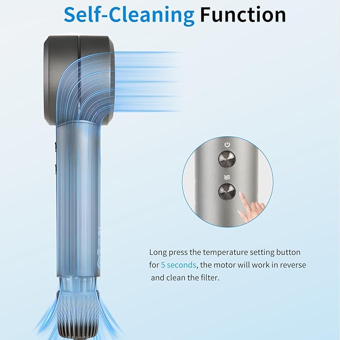 Bladeless Ionic Hair Dryer, 110,000 RPM Diffuser Hair Dryer, 300M Negative Ion, 6.5ft Cord, 3 Heat Settings & 3 Speed, with Concentrator Nozzle and Diffuser for Curly Hair, for Women Men, Grey
