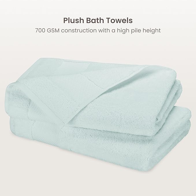 BIOWEAVES 100% Organic Cotton 700 GSM Plush Bath Towels 30" x 58" GOTS Certified - Seafoam, Pack of 2
