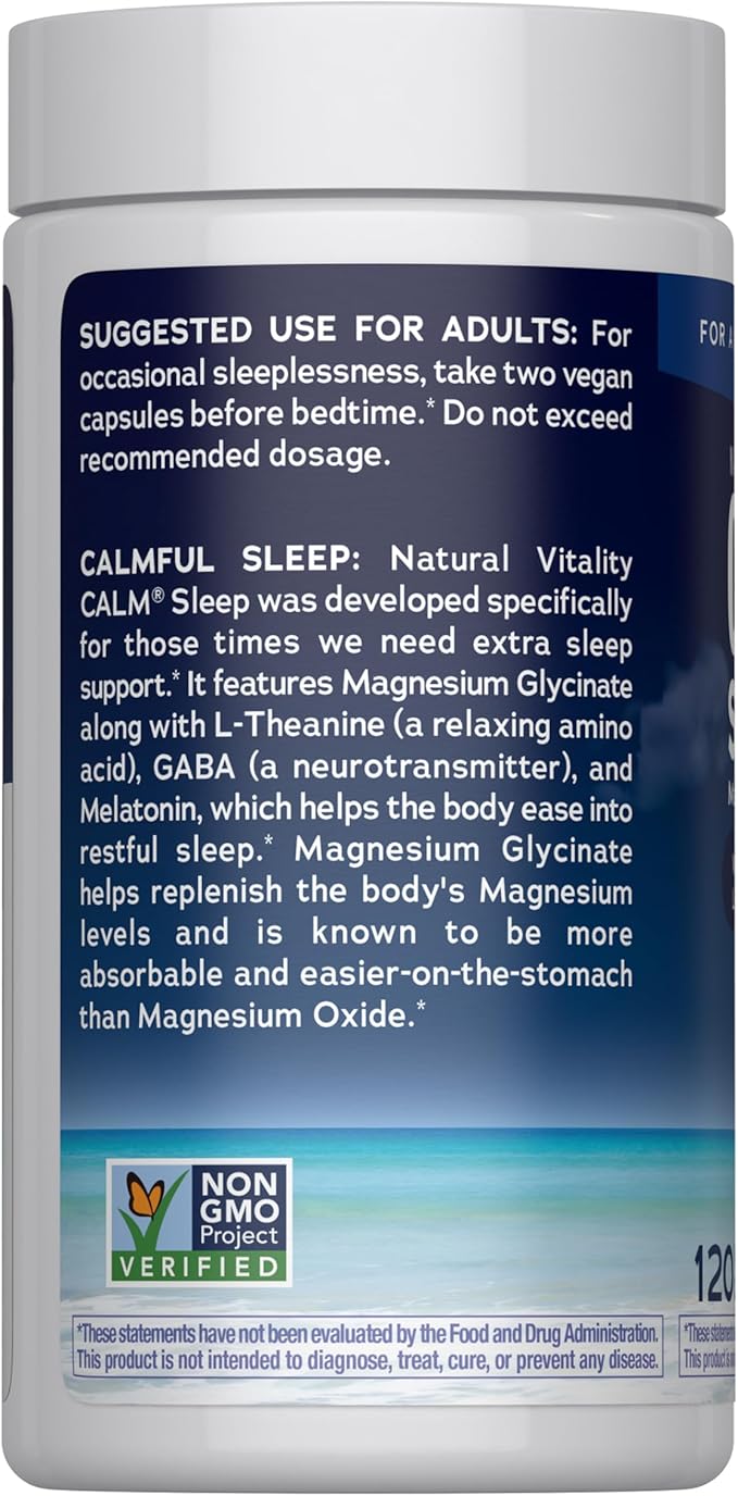 Natural Vitality Calm Sleep Magnesium Supplement, Melatonin & Magnesium Citrate, Sleep Aid Capsules, Gluten Free, Vegan, Non-GMO, Helps The Body Ease Into Sleep, 120 Capsules