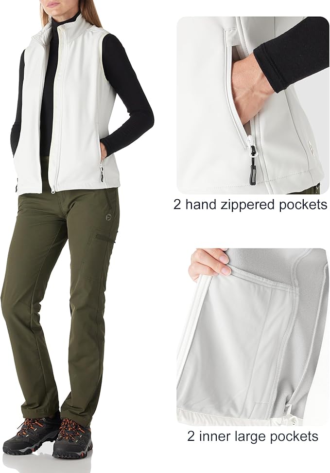 Outdoor Ventures Women's Lightweight Softshell Vest Windproof Fleece Lined Zip Up Sleeveless Jacket for Running Hiking Golf