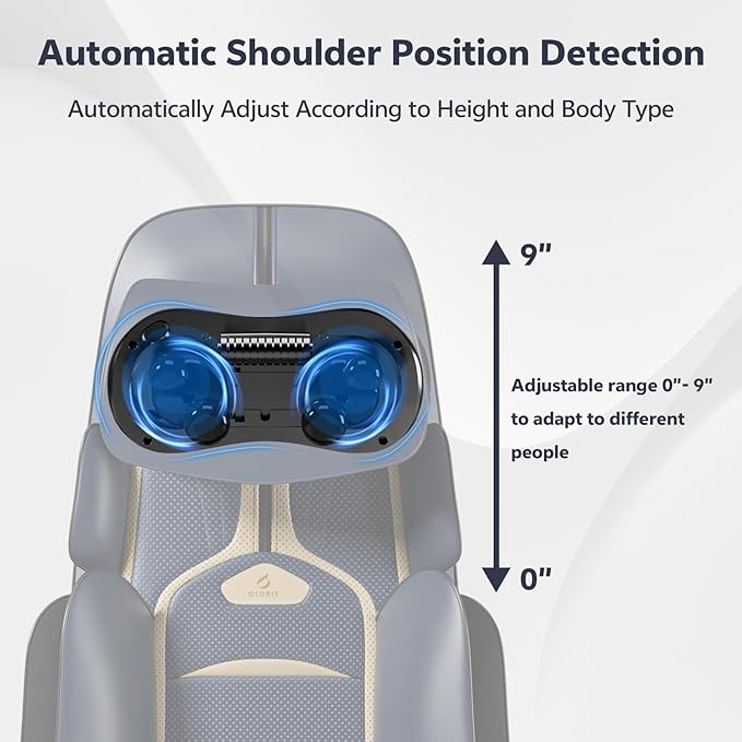 CLORIS Neck Back Massager with Heat, Automatic Adjustable Neckrest, 3D Shiatsu Compress & Rolling Massage Chair Pad for Full Body Relaxation, Home Office Chair Use, Gift for Family & Friends Blue&Gold