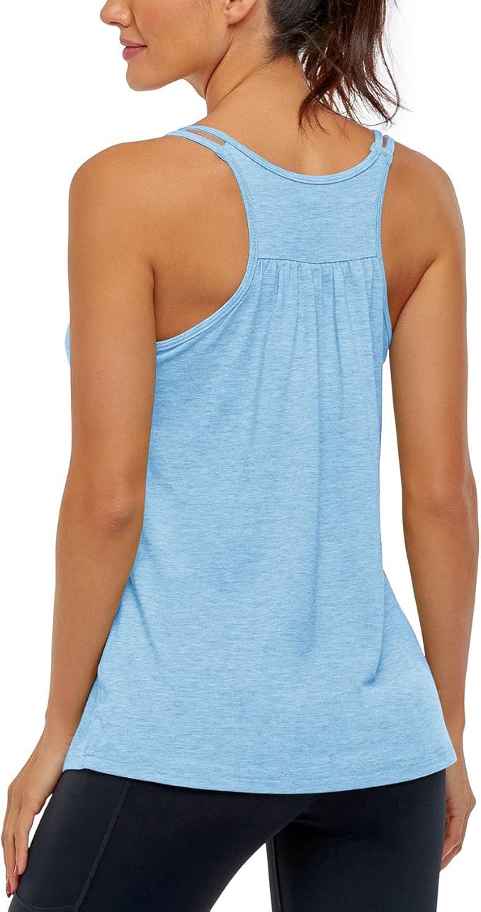 Hibelle Women's Workout Yoga Racerback Tank Tops with Built in Shelf Bra