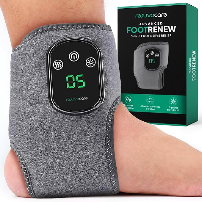 FootRenew Triple Method Massager – The Official - Electric Foot and Ankle Massager Heated Wrap with 3 Vibration Modes and 5 Heat Levels - Cordless Portable Design (1-Piece, 1, Count)