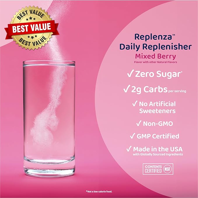 Daily Replenisher GLP-1 Nutritional Support, Powder, Muscle Recovery, Digestive Health & Skin Elasticity Mix of Amino Acids, Prebiotics and Collagen Peptides – Berry Flavor, 2 pk of 30 Scoops