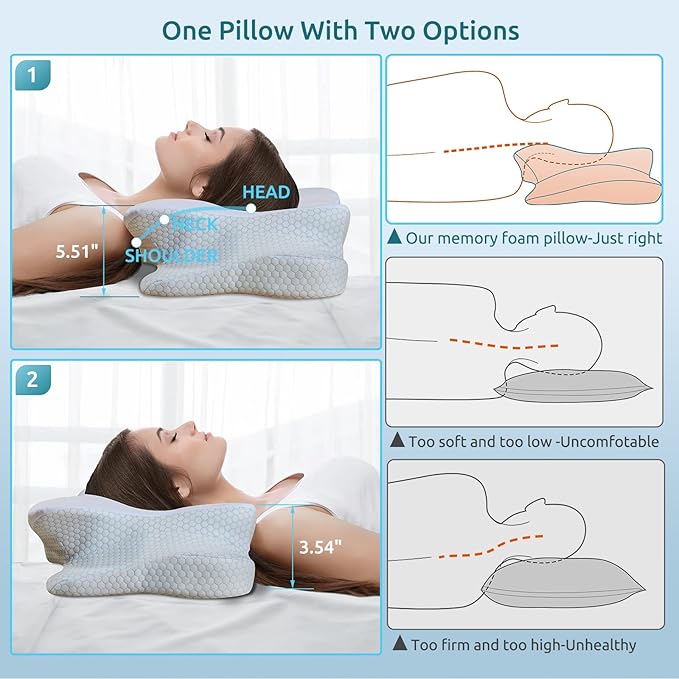 DONAMA Cervical Pillow for Neck Pain Relief,Contour Memory Foam Pillow,Ergonomic Orthopedic Neck Support Pillow for Side,Back and Stomach Sleepers with Breathable Pillowcase-Blue