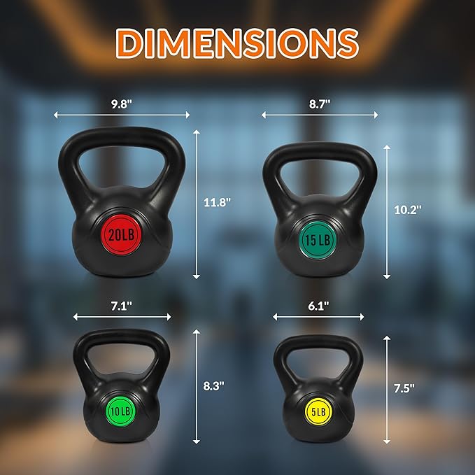 Kettlebell Sets 4 Piece Strength Training Kettlebells Weight Set 5lb, 10lb, 15lb, 20lb Kettlebells