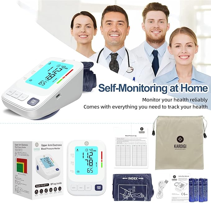 Blood Pressure Monitor, Upper Arm Electronic, Stores Up to 2 x 120 Readings. User Friendly with BP Log and Carrying Pouch. Digital Monitor