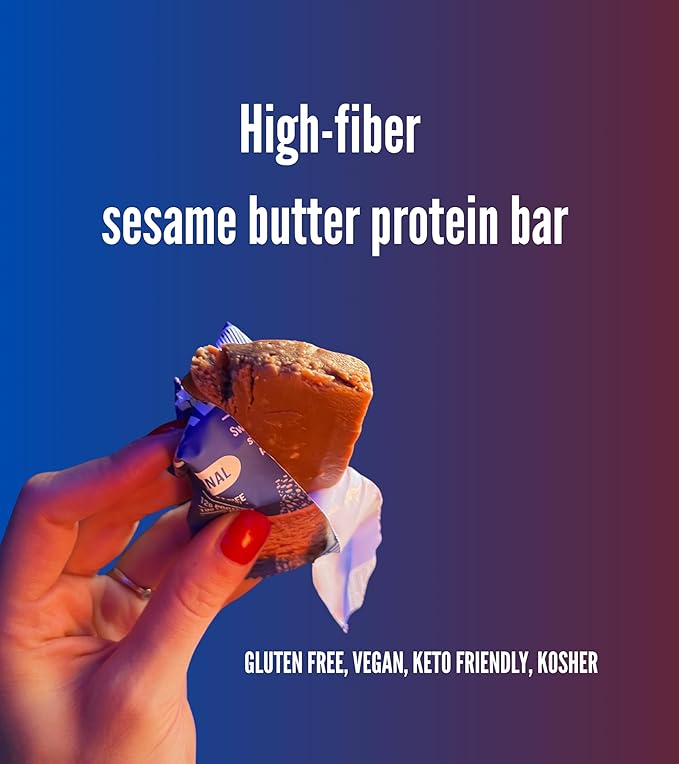 High Fiber Sesame Protein Bar - Gluten Free, 19g Fiber, 12g Protein, <1g Sugar, 6 Net Carbs (10 Bars, 65g each) Zero Added Sugar - Flavor Original