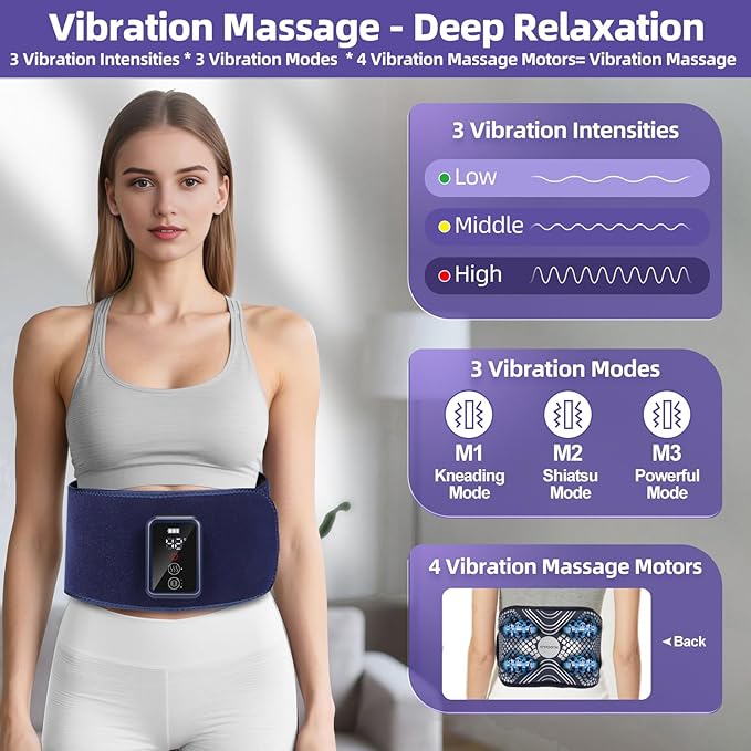 Back Massager Belt Cordless, FSA-HSA Eligible Upgraded Red Light Heating Pad for Low Back, 3 Vibration Electric Massager, 5 Heat, Christmas Gifts for Men, Women, Dad Mon