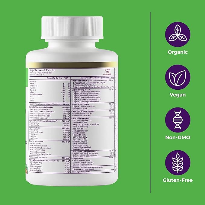 Paradise Herbs, ORAC Energy, Superfood Capsules, Includes Over 42 Organic & Wild-Crafted Ingredients, Probiotics & Enzymes, 120 Count