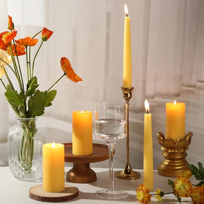 18 Pack Beeswax Taper Candles, 8 in Dripless Pure Beeswax Candle Sticks,8 Hours Long Burning Natural Bees Wax Candles for Home,Unscented Smokeless Tapered Candlesticks for Dinner