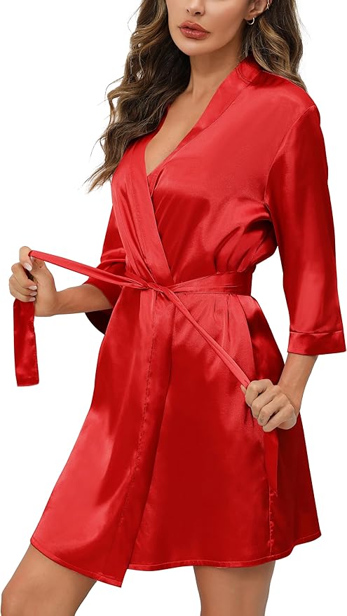 Samring Women's Bride Bridesmaids Robe Short Satin Kimono Robes for Wedding & Bridal Party Silk Bathrobes for Women