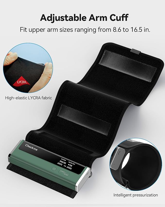 Checkme Blood Pressure Monitor for Home Use - Upper Arm Cuff, Bluetooth BP Machine, Accurate Readings in 30 sec, App Enabled for iOS & Android, Stores 50 BP Readings, Green